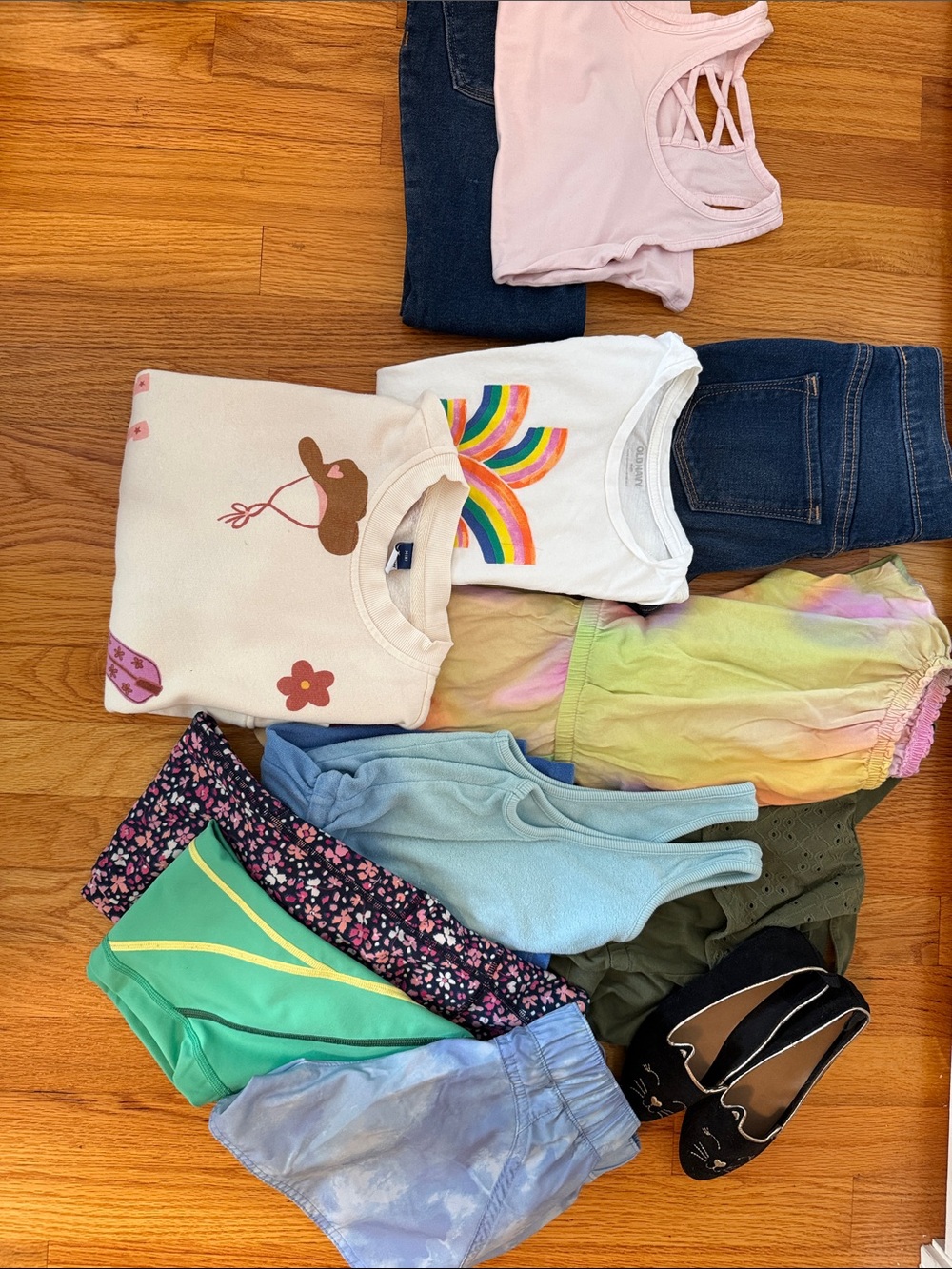 Girls Clothing Lot with Rainbow Tee and Pastel Pieces